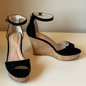 Charles David Black Wedge Sandals